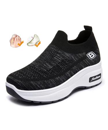 Womens Diabetic Orthopedic Shoes for Swollen Feet Ladies Platform Wide Fit Sneaker Adjustable Closure Toe Walking Sandals for Arthritis Hallux Valgus (Black 38EU)