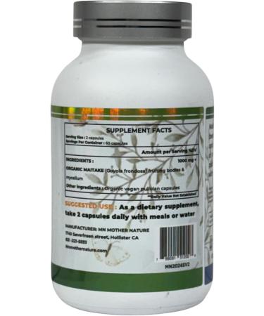 Mother Nature Maitake (Grifola frondosa) Mushroom - 120 Vegan Capsules - 60 Day Supply - Made in USA - Buy Online on GoSupps.com