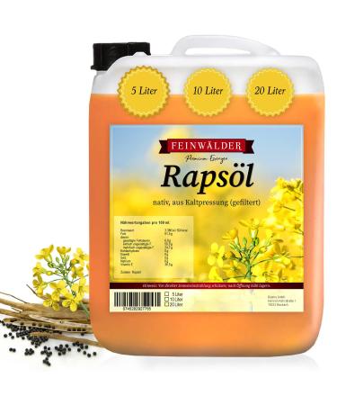 Feinw lder Premium rapeseed oil 5 liters of native cold -pressed/GMO -free cooking oil canister/rapeseed oil 5L XL Pack/vegetable oil for roasting and refining/oil rapeseed oil typical in color and smell 5 l (1 Pack)