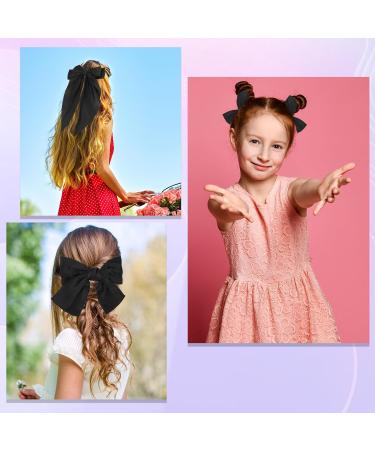 5Pcs Black Satin Silk Hair Bow Clips with Long Tail - Vintage Hair Ribbons for Women and Girls - Perfect for Parties, Valentine's Day, Weddings, Birthdays (4 Sizes) - Buy Online on GoSupps.com