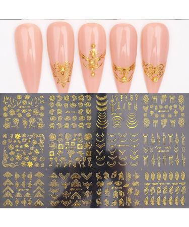 Gold Flowers Nail Stickers Decals - Self-Adhesive 3D Golden Line Supplies for DIY Manicure - Nail Art Decoration for Women and Girls - Buy Online on GoSupps.com