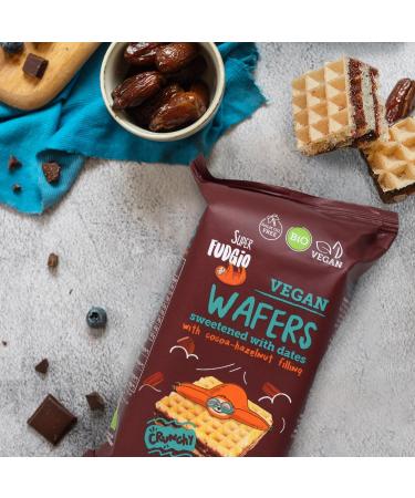  SUPER FUDGiO SUPER FUDGiO Organic Waffles with Cocoa Hazelnut Cream | Sweetened with Dates Instead of Sugar | Palm Oil Free | Vegan Snack 4 x 30g (Pack of 8) - Buy Online on GoSupps.com