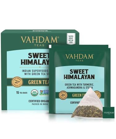 Vahdam Teas Sweet Himalayan Green Tea - 15 Bags (1.06 oz) | Premium Loose Leaf - Buy Online on GoSupps.com