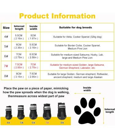 Faankiton Dog Shoes - Waterproof Non-Slip Paw Protection | 4 Pack for Medium & Large Dogs (Size 7) - Reflective Straps - Buy Online on GoSupps.com