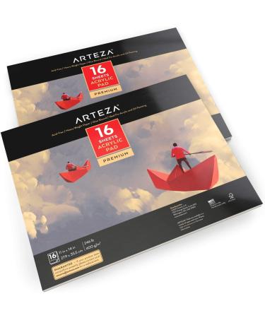 Arteza Acrylic Pad - Pack of 2, 11x14 Inches, 16 Sheets Each - Heavy 246-lb Art Paper for Acrylic & Oil Painting - Buy Online on GoSupps.com