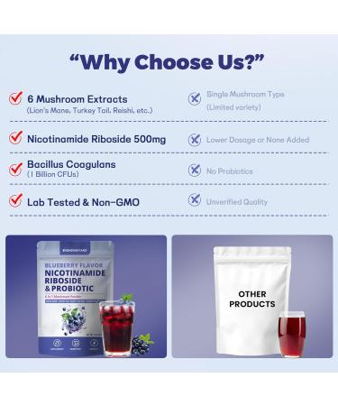 QIN SHAN TANG Blueberry Superfood Powder Nicotinamide Riboside & Probiotics for Immune Support Gut Health 6 Mushrooms | Lion's Mane Chaga Reishi Extract | Vegan Non-GMO Gluten-Free 6.35oz - Buy Online on GoSupps.com
