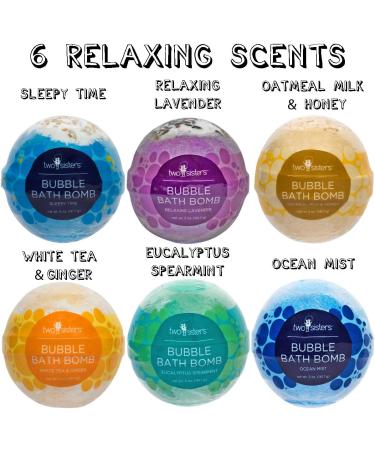 Two Sisters Spa 6 Relaxing Bubble Bath Bombs - 5oz Large Fizzies for Women, Teens & Kids. Lavender Eucalyptus Variety Pack - Moisturizing, Colorful, Aromatic & Bubbly - Buy Online on GoSupps.com
