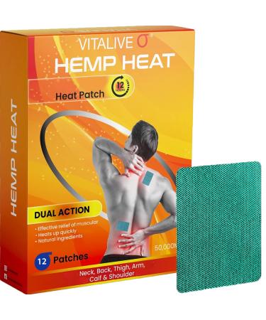 Pain Relief Patches Hemp Formula Natural Deep Heat Patches Hemp Cream Formula Self Adhesive Direct to Skin for Muscle Joints Shoulder Neck Back Hip Knee | Up to 12 Hours Warm x12 10x7cm