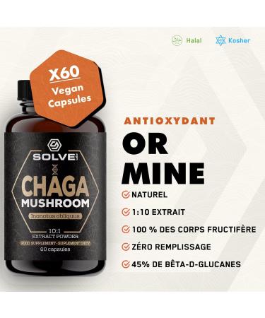 Solve Labs Premium Siberian Chaga Capsules 10% Beta-D-Glucans 10:1 Extract Zero Fillers & Additives 60 Capsules 1 Month Supply - Buy Online on GoSupps.com