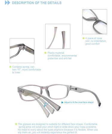 Heeyyok Men's Reading Glasses - 4 Pairs Rectangular +2.50 - Blue Gray Tortoise Black - Comfortable Spring Hinges - Buy Online on GoSupps.com