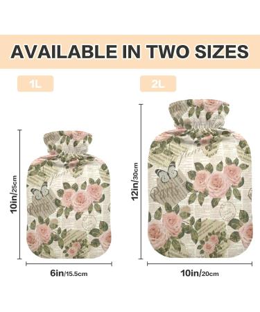 Hot Water Bottle 2L with Vintage Newspaper Roses Cover - Ideal for Pain Relief & Winter Warmth | International Shipping Available - Buy Online on GoSupps.com