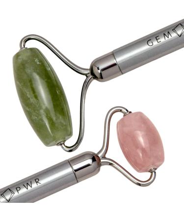 GEM PWR Rose Quartz + Jade Roller for Face and Neck Massage - Dual Gemstones with Steel Handle and Travel Bag for Minimizing Wrinkles and Puffiness, Restoring Skin's Elasticity and Radiance - Buy Online on GoSupps.com