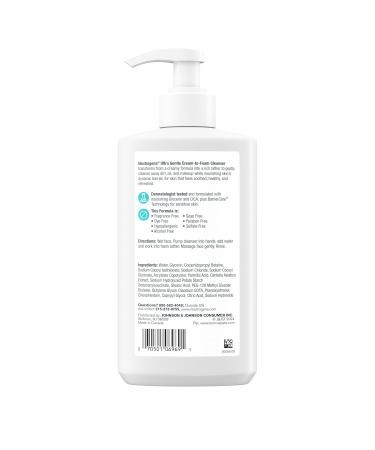 Neutrogena Ultra Gentle Cream to Foaming Face Wash for Sensitive Skin, Fragrance-Free Gentle Facial Cleanser, Hypoallergenic Skin Care, Non-Comedogenic Makeup Remover, 12 fl oz Crram to Foam Cleanser 12 Fl Oz (Pack of 1) - Buy Online on GoSupps.com