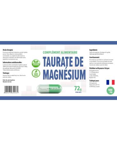Magnesium Taurate 2000mg per serving 120 Vegetable Capsules Certificate of Analysis from AGROLAB Germany very powerful gluten and GMO free - Buy Online on GoSupps.com