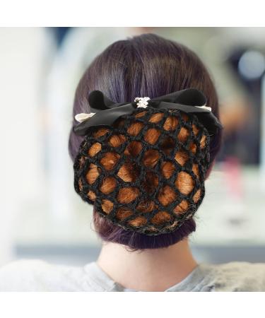 Uonlytech 3pcs Bowknot Snood Net Barrette Hair Clip Bun Elastic Bowknot Decor Hair Snood Net Barrette Mesh Clip for Women & Girls