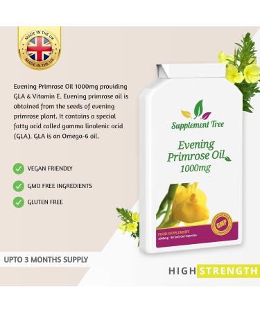 Evening Primrose Oil EPO 1000mg Capsules | Vegan Supplement with GLA & Vitamin E | Cold Pressed, 90 Count | 100% Quality Guarantee - Buy Online on GoSupps.com