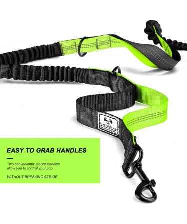 SHINE HAI Retractable Hands Free Dog Leash with Dual Bungees for 2 Dogs Adjustable Waist Belt Reflective Stitching Leash for Running Walking Hiking Jogging Biking Black - Green Green/Black For 2 Dog - Buy Online on GoSupps.com