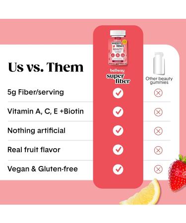Bellway Super Fiber Gummies + Beauty Sugar Free Fiber Supplement with Biotin & Vitamins A C E Supports Digestive Health Skin Hair & Nails - 60 Count Strawberry Lemon - Buy Online on GoSupps.com