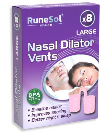 Runesol Snoring Relief Nasal Dilator 8 x Large Pink Nasal Dilators Snoring Aids for Men and Women Sleep Nose Vents Anti Snoring Devices Stop Snoring Aid for Sleeping Snore Stopper Congestion Pink 8 x Large