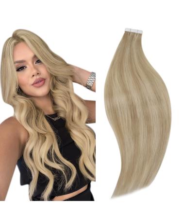 Runature tape extensions real hair blond highlight 30cm real hair 30g 20pcs real hair extensions tape blond highlight medium blonde extensions real hair tape invisible 20 pieces #16P22 30.48 cm #16P22
