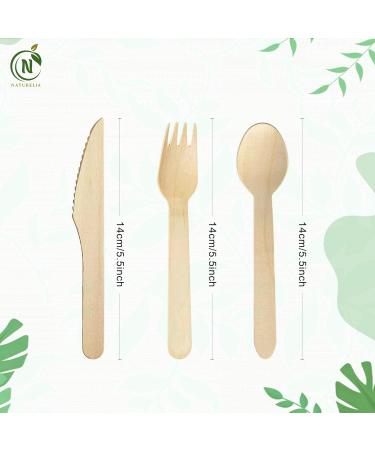 Naturelia Wooden Compostable Cutlery Set - 360 Pieces: Eco-Friendly Biodegradable Wooden Cutlery Set (120 Forks 120 Spoons 120 Knives) for Parties - Plastic-Free Dining Experience - Buy Online on GoSupps.com