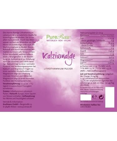 Pureeraw Calcium Algae Powder - Natural Lithothamnium Calcareum Calcium Carbonate - Bioavailable Calcium & Magnesium - 3G (1 Pack) for Optimal Health - Buy Online on GoSupps.com