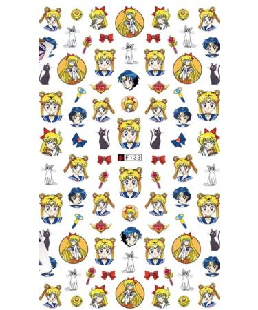 Cartoon Anime Sailor Princess Luna Nail Art Stickers - Geek Love Heart Bows Planes over 50 Stickers Kawaii Accessories for Finger Nail Art Decoration for Woman Teens and Girls Moon Princess