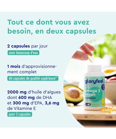 Vegan Patented Omega 3 2000mg Vegetable Algae Oil & Vitamin E Source of Fatty Acids DHA 600mg + EPA 300mg Cardiac Brain and Vision Health 60 Plant-Based Capsules No Additives - Buy Online on GoSupps.com
