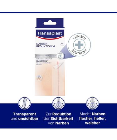 Hansaplast Scar Reduction Plasters - 21 XL Pieces (3 cm x 14.6 cm) for Visible Scar Healing | Soft & Flat Scars - Buy Online on GoSupps.com