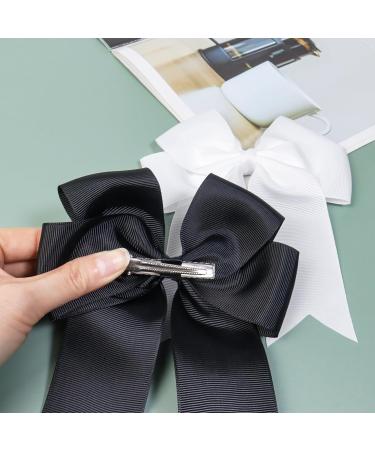 2 Pack 6 inch Bow Hair Clips Large Hair Bow Hair Barrette Clips for Women Girls Black Hair Bows(Black White) - Buy Online on GoSupps.com