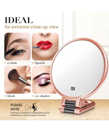 1X 15X Magnifying Makeup Mirror | Double Sided Handheld Mirror | 360 Degree Rotation | Travel Mirror - Buy Online on GoSupps.com