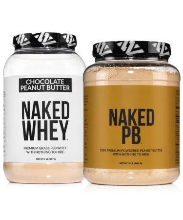 NAKED Whey Chocolate Peanut Butter Protein Powder (21 Servings) + PB Powdered Peanut Butter 2LB (76 Servings) Grass-Fed Bulk Non-GMO Gluten Free Soy Free Vegan