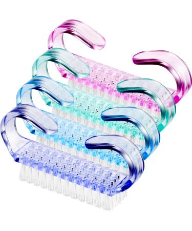 4 Pieces Handle Nail Brush Nail Hand Scrubbing Cleaning Brush Fingernail Brushes Plastic Clean Brush 2.6 x 0.5 x 1.4 Inches (Blue Green Pink Purple)