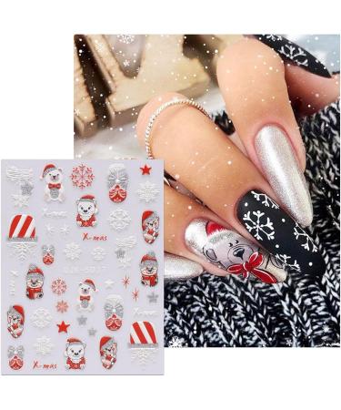 JMEOWIO 6 Sheets 3D Embossed Christmas Glitter Nail Art Stickers Decals Self-Adhesive 5D Santa Elk Snowflake Winter Holiday Nail Supplies Nail Art Design Decoration Accessories - Buy Online on GoSupps.com
