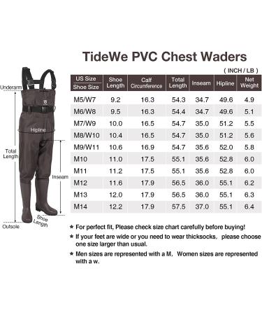 TIDEWE Bootfoot Chest Wader 2-Ply Nylon/PVC Waterproof Fishing Hunting Waders for Men and Women - Brown Size 11 - Buy Online on GoSupps.com