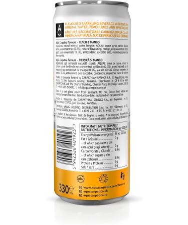 AQUA Carpatica Sparkling Mango & Peach 330ml x 4 - Natural Fruit Juice Infused Sparkling Water - Buy Online on GoSupps.com