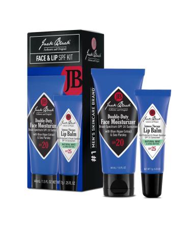 Jack Black Face & Lip Set - Double Duty Facial Moisturizer Face Cream for Men Mens Facial Lotion with SPF + Natural Mint & Shea Butter with Vitamin E Lip Balm SPF 25 Moisturizer Balm for Dry Lips