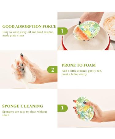 3-Pack Cleaning Kitchen Sponges Oval Plumeria Leaves and Parrot Kitchen Cellulose Dishwashing Wood Pulp Cotton - Buy Online on GoSupps.com