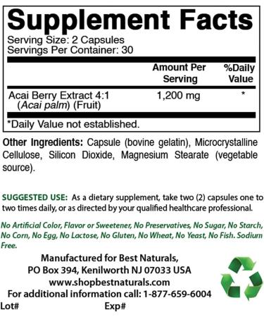 Best Naturals Acai Berry 600 mg Capsules - 60 Count - Buy Online on GoSupps.com