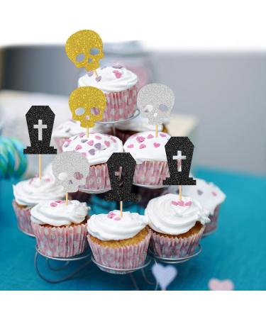 MonMon & Craft Skull Cupcake Toppers/Death to My 20s 30s 40s 50s Cupcake Toppers/Farewell Sweet Youth/RIP 20s 30s 40s Birthday Party Decorations/Glitter - 24 Pcs - Buy Online on GoSupps.com
