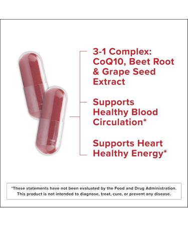Qunol Blood Pressure Support 3 in 1 Beets + CoQ10 + Grape Seed Extract Beet Root Capsules That Supports Healthy Blood Circulation & Heart Healthy Energy 60 Count (Pack of 1) Unflavored 60 Count (Pack of 1) - Buy Online on GoSupps.com