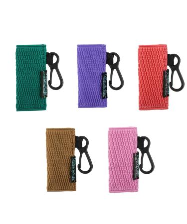 Beautyflier Clip-on Sleeve Chapstick Pouch Keychain Lipstick Holder Elastic Lip Balm Holder Travel Accessories (Light Brown/Green/Hot Pink/Pink/Purple)