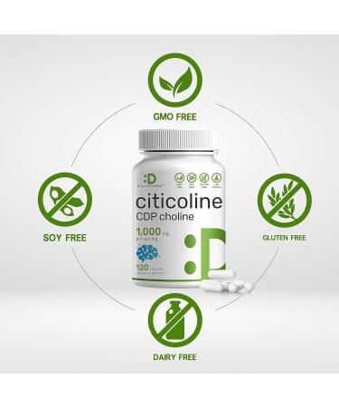 Buy Citicoline CDP Choline 1 000mg - Extra Strength Nootropic for Brain Health Memory & Focus - 120 Non-GMO Capsules - Buy Online on GoSupps.com