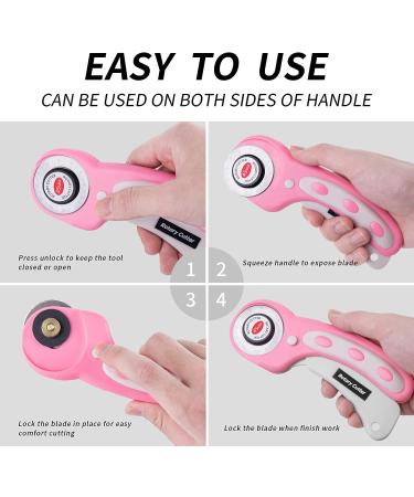 WhisperDream 45mm Pink Rotary Cutter with Safety Design + 8 Blades - Ideal for Sewing, Quilting, Fabric & Crafts - Buy Online on GoSupps.com