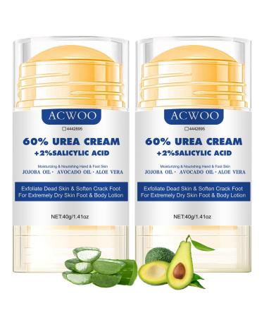 ACWOO Urea Foot Cream 60 Percent Plus 2 Salicylic Acid 2 pieces Urea Cream for Feet Nourishing Foot Cream for Cracked Heels and Dry Skin Deeply Moisturizing Repairing Cream for Cracked Heels