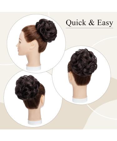 Silk-Co Hairpiece with Elastic Band - Wavy Soft Bun Hair Extensions 55g Dark Brown Curly Thickening Messy Bun Updo - Buy Online on GoSupps.com