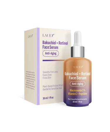 Bakuchiol Retinol Serum for Face with Vitamin C Hyaluronic Acid & Niacinamide Anti-Aging Plant-Based Serum Reduces Wrinkles Firms & Smooths Skin Vegan Fragrance-Free1 fl oz
