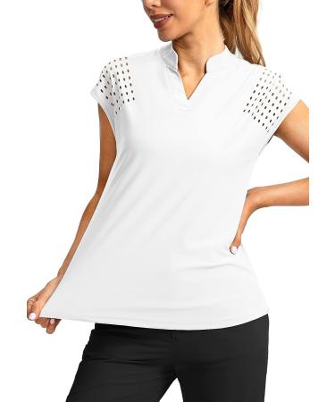 Soothfeel Women's Golf Shirt Cap Sleeve V Neck Polo - Lightweight Quick Dry Tennis Top - White Medium - Buy Online on GoSupps.com