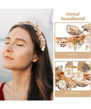FRCOLOR Wedding Headband Rose Gold Bridal Headband Rhinestone Retro Crystal Headband Pearls Headband Metal Leaves Crown Head Band Tiara for Women Wedding Hair Accessories - Buy Online on GoSupps.com