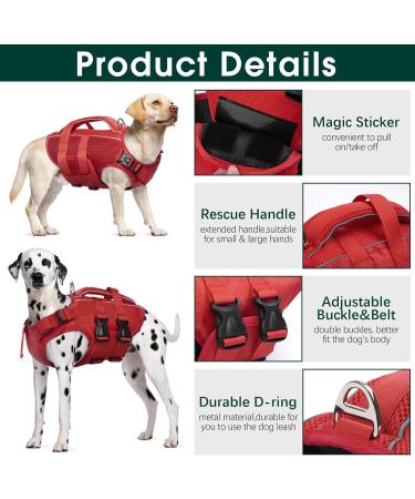 Kuoser Adjustable Dog Lifeguard Vest - Ripstop & High Swimming Capacity for Small to Large Dogs - Perfect Pet Swimming Suit for Beach - XS Red - Buy Online on GoSupps.com